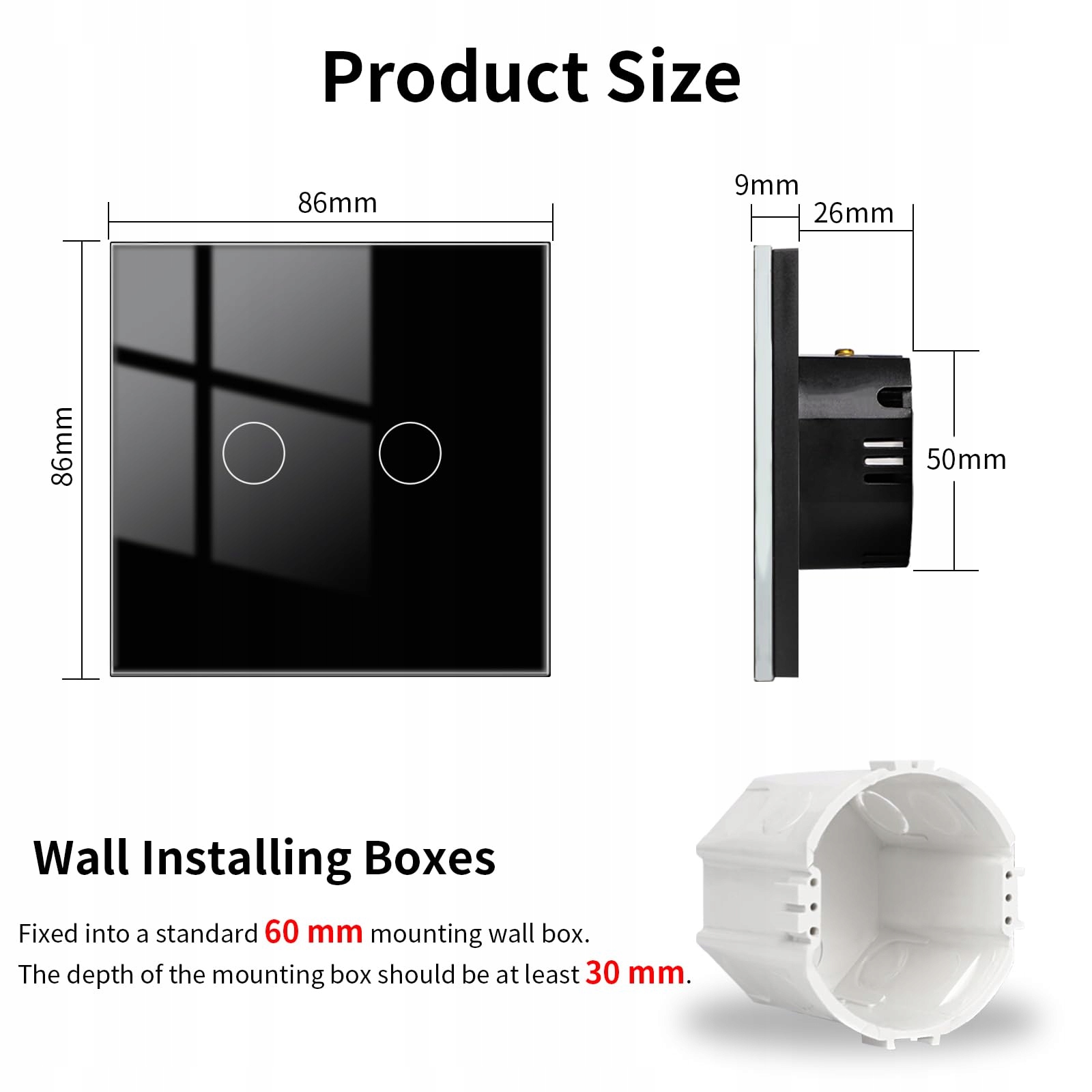 JIMEIDA Włącznik Dotykowy 2-Kanałowy Czarny Panel Szklany LED 240V 500W — miniatura 5