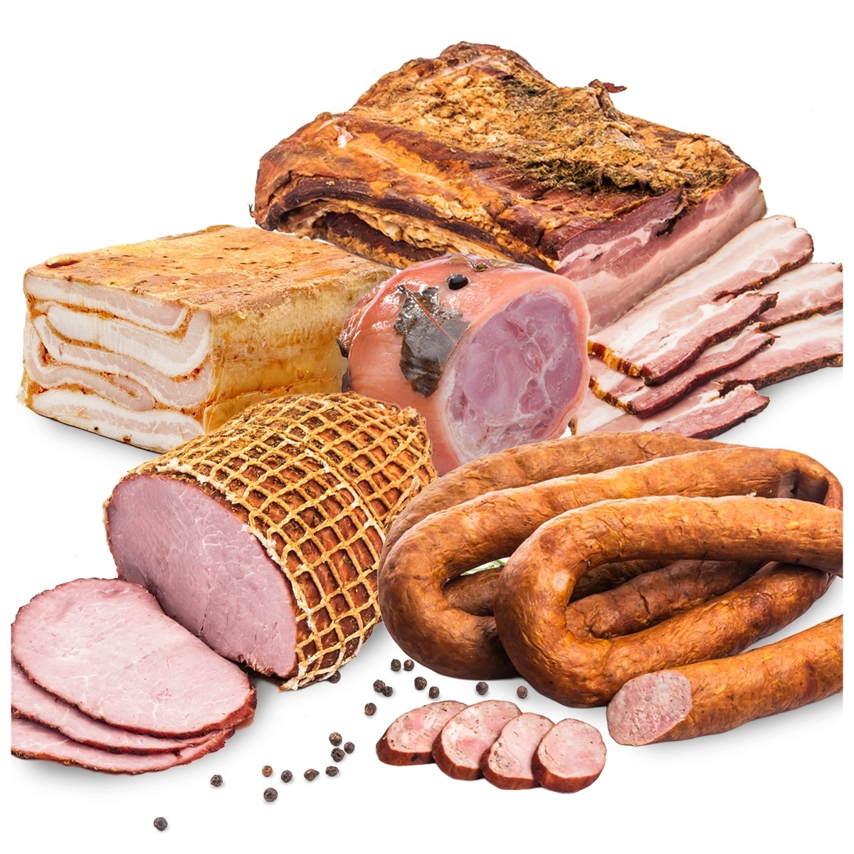 Sada „Vesnický stůl” 2,5 kg Boček, Slanina, Golonka, Klobása Szynka