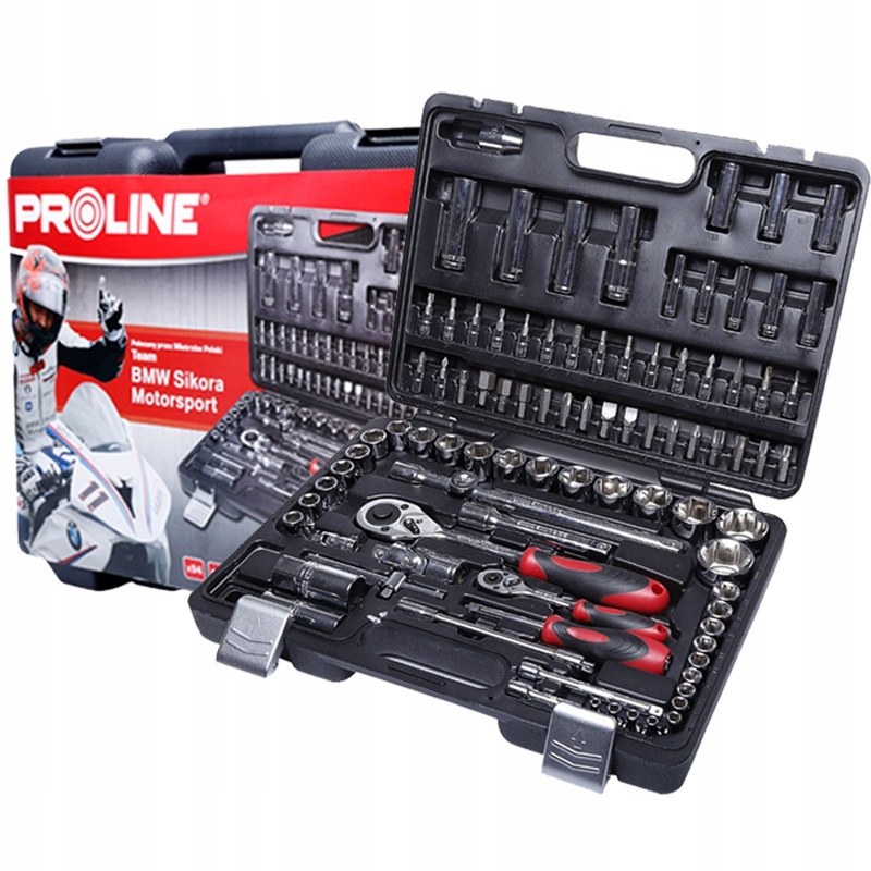 ZESTAW KLUCZY NASADOWYCH KLUCZE NASADOWE PROLINE WALIZKA 94 ELEMENTY