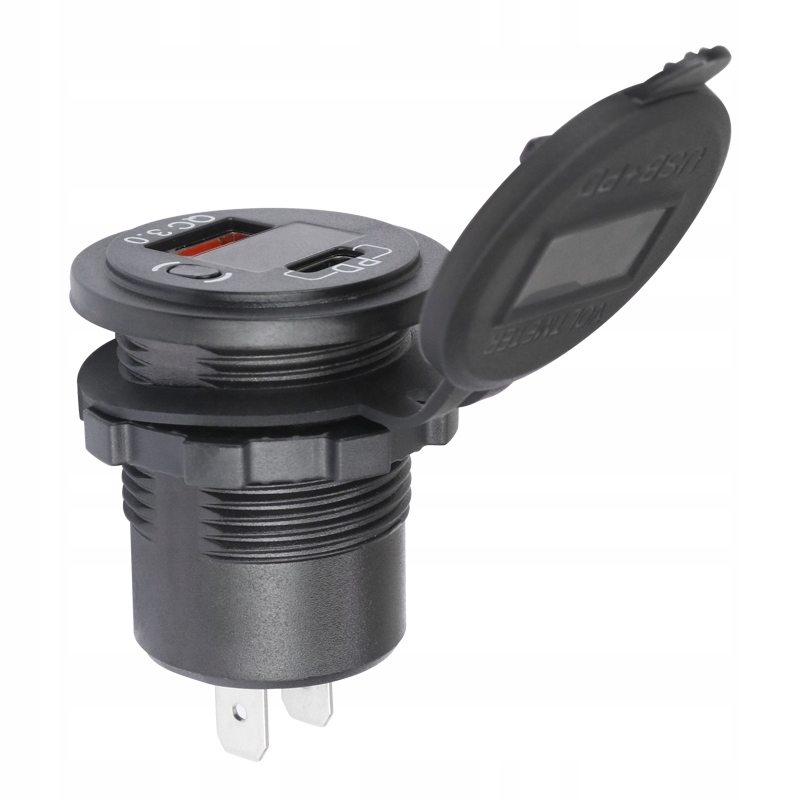 ŁADOWARKA SAMOCHODOWA DO ZABUDOWY USB Z WYŁĄCZNIKIEM i WOLTOMIERZEM USB-C EAN (GTIN) 5906288901433
