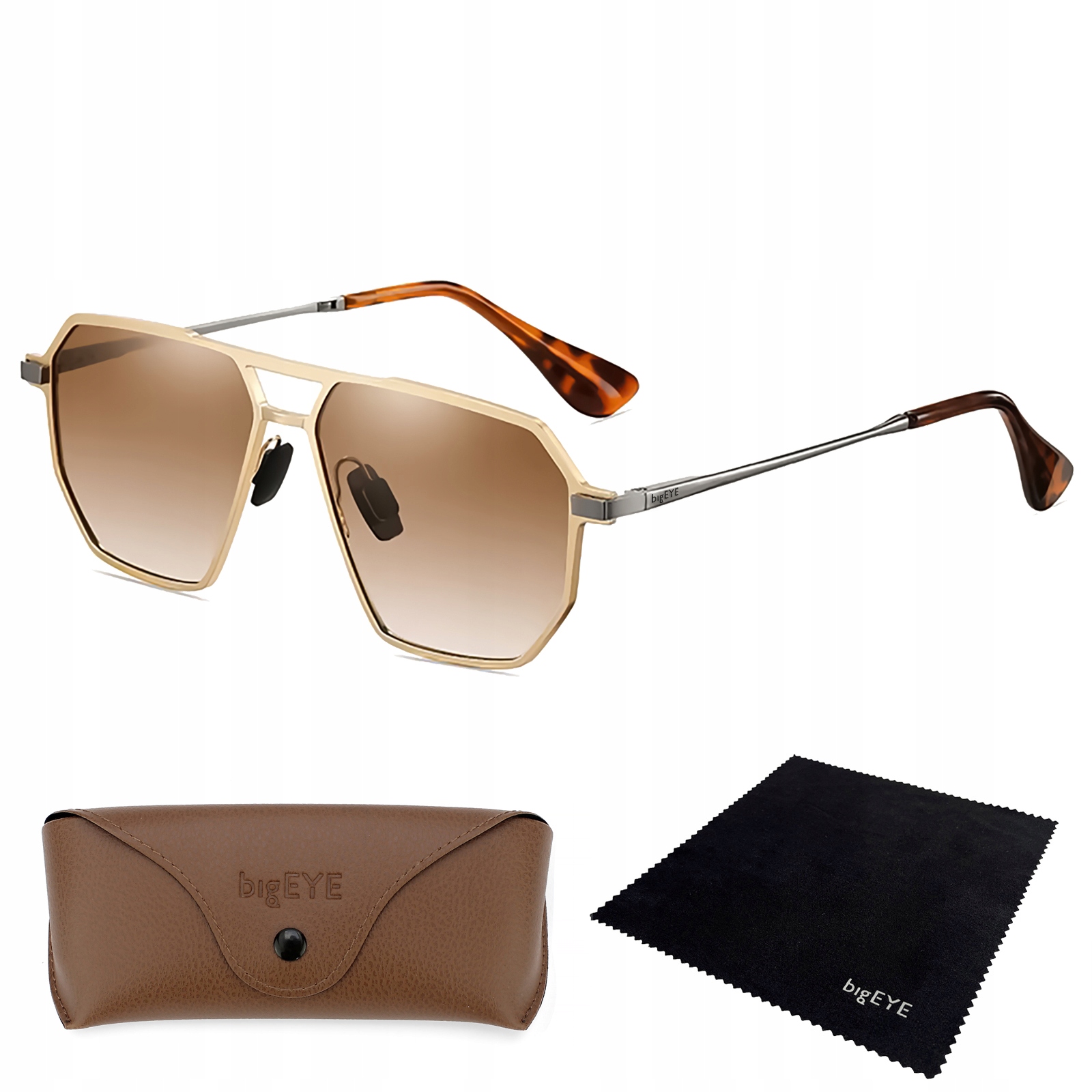 bigEYE Polarizační Sluneční Brýle Pilotky Aviátorky Zlaté Hd Hq