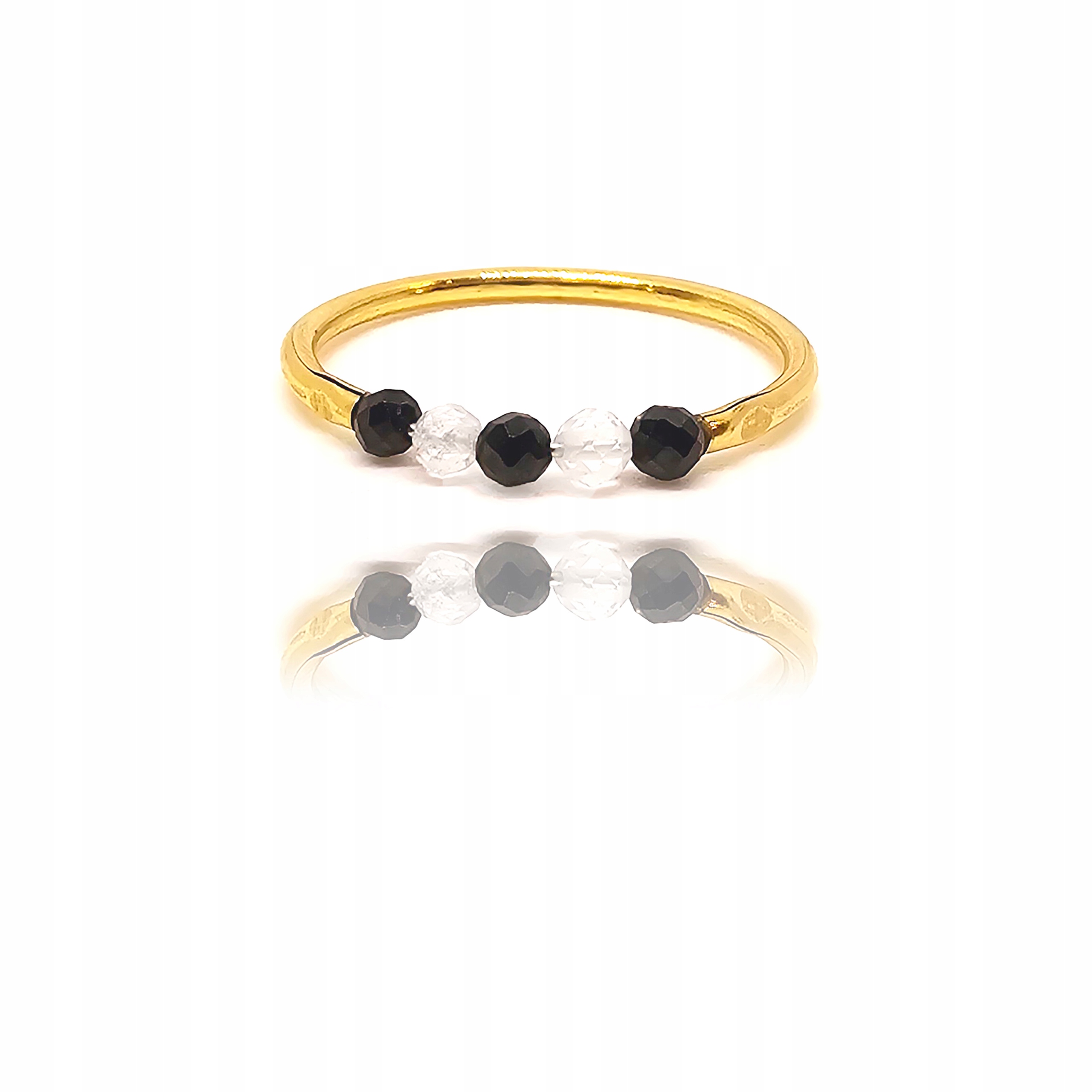 Zlatý prstýnek s černým turmalínem a horským krystalem ze zlata 585