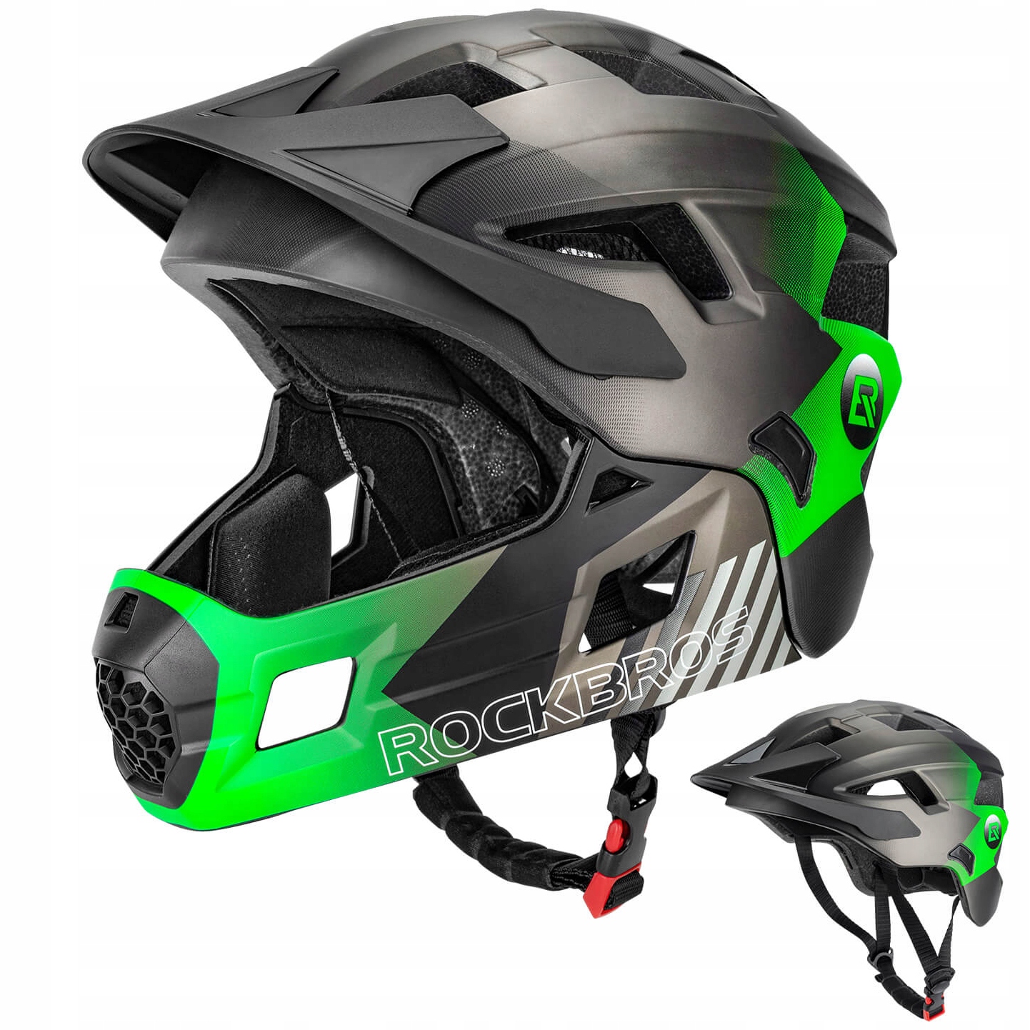Dětská cyklistická přilba RockBros Full Face Odnímatelná čelist M 54-57 Green