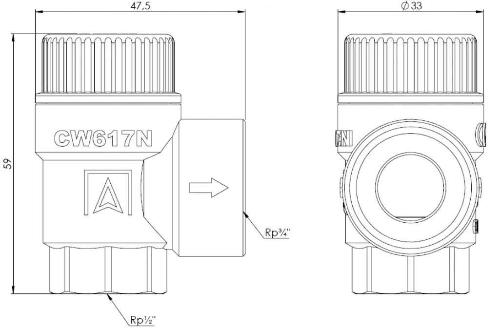 ZAWÓR BEZPIECZEŃSTWA DO C.O. MS 3,0 bar GW 1/2" x 3/4" GW MOSIĘŻNY AFRISO Rodzaj kulowy