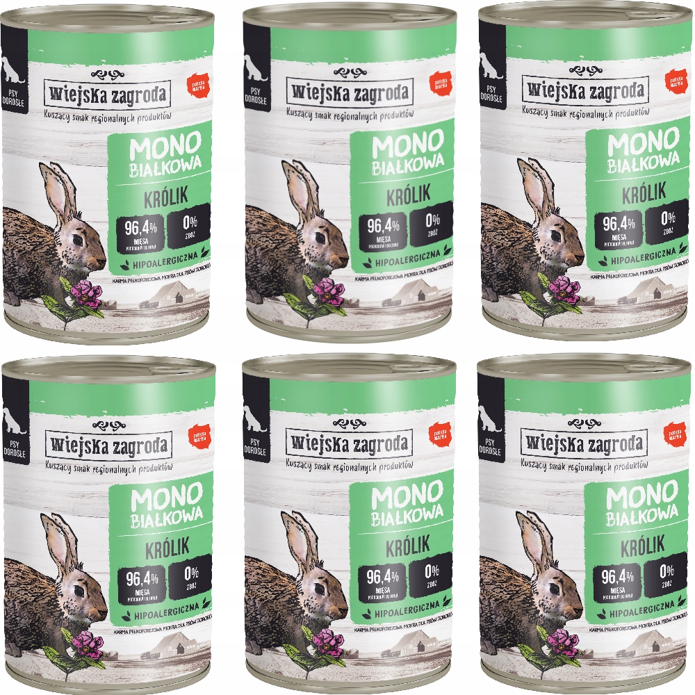 Wiejska Zagroda karma dla Psa mono Królik 6x 400g