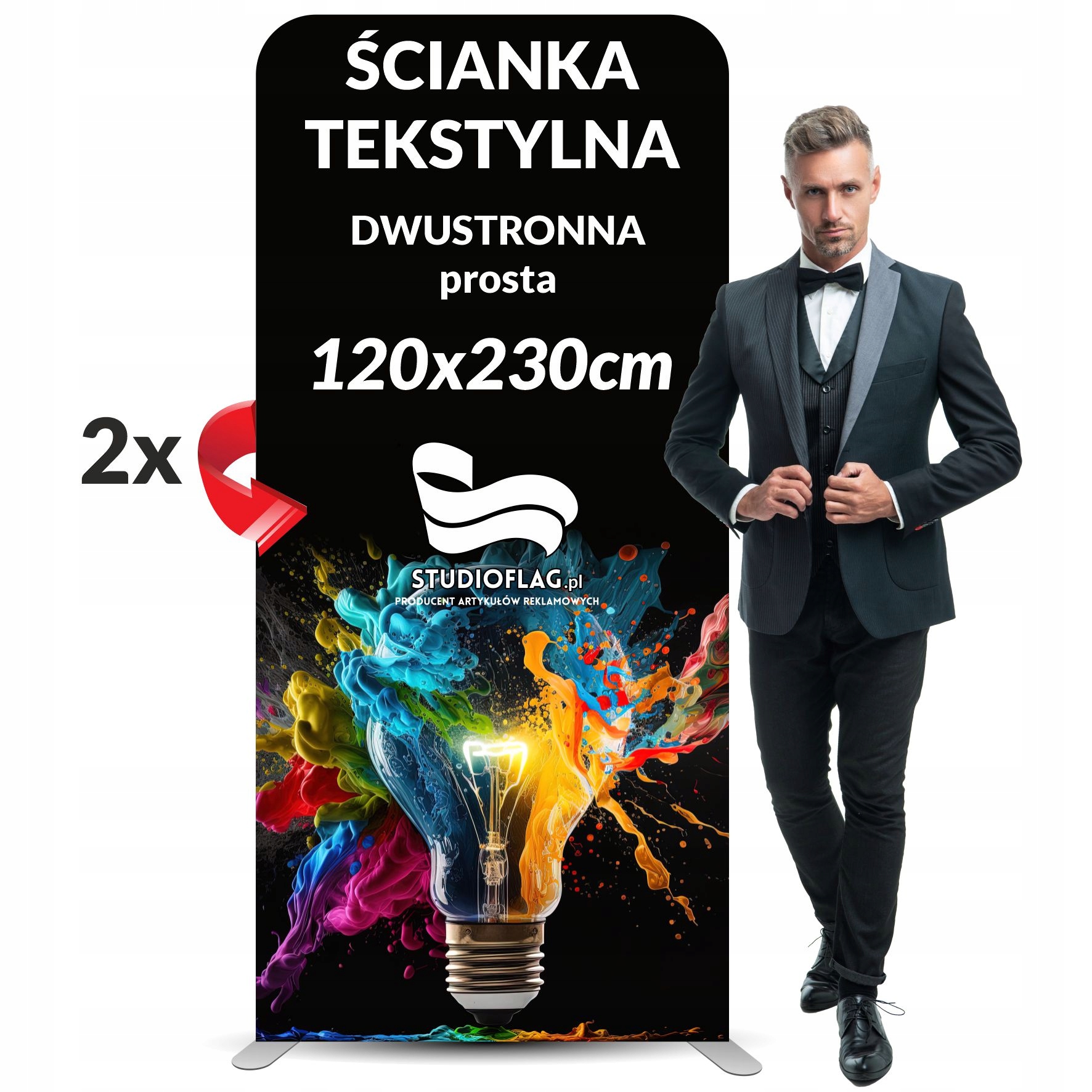 Ścianka Reklamowa Tekstylna 120x230 Nadruk Projekt dwustronna