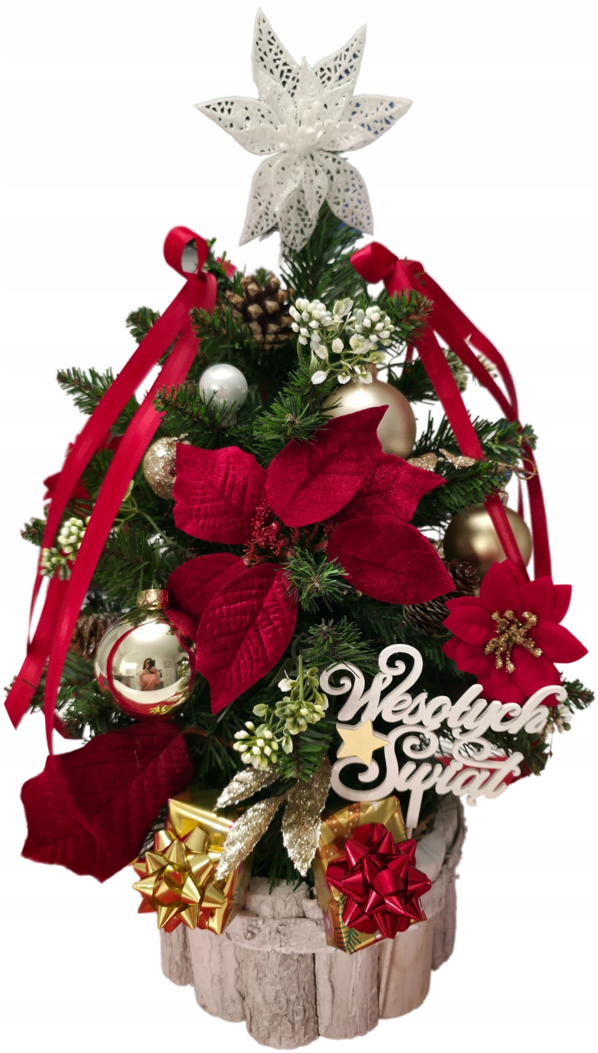 Mini umělý vánoční stromek s ručně zdobenými skleněnými Vánoční Baňky Led lampičky 60 CM