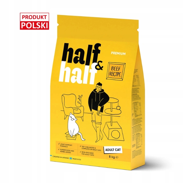 Half&Half suché krmivo pro dospělé kočky hovězí maso 8 kg