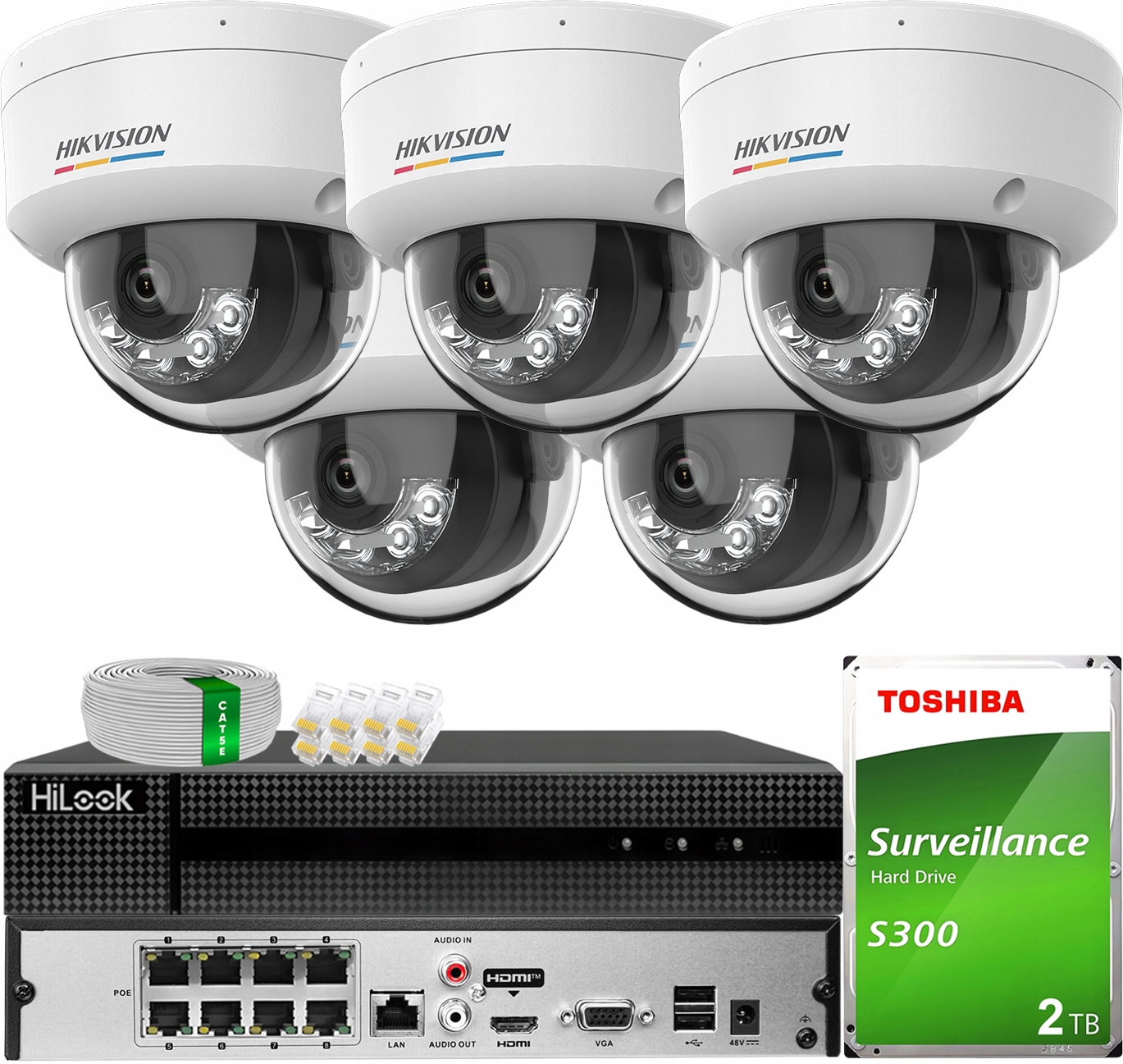 Sada 5x Kamera 4MPX DS-2CD1147G2H-LIU Hybrid ColorVu Hikvision Disk 2TB
