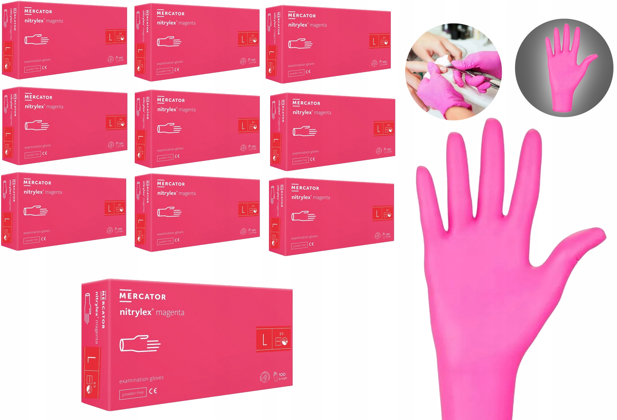 Rękawice Nitrylowe 100 szt. 9-L Nitrylex Magenta - 10 szt.