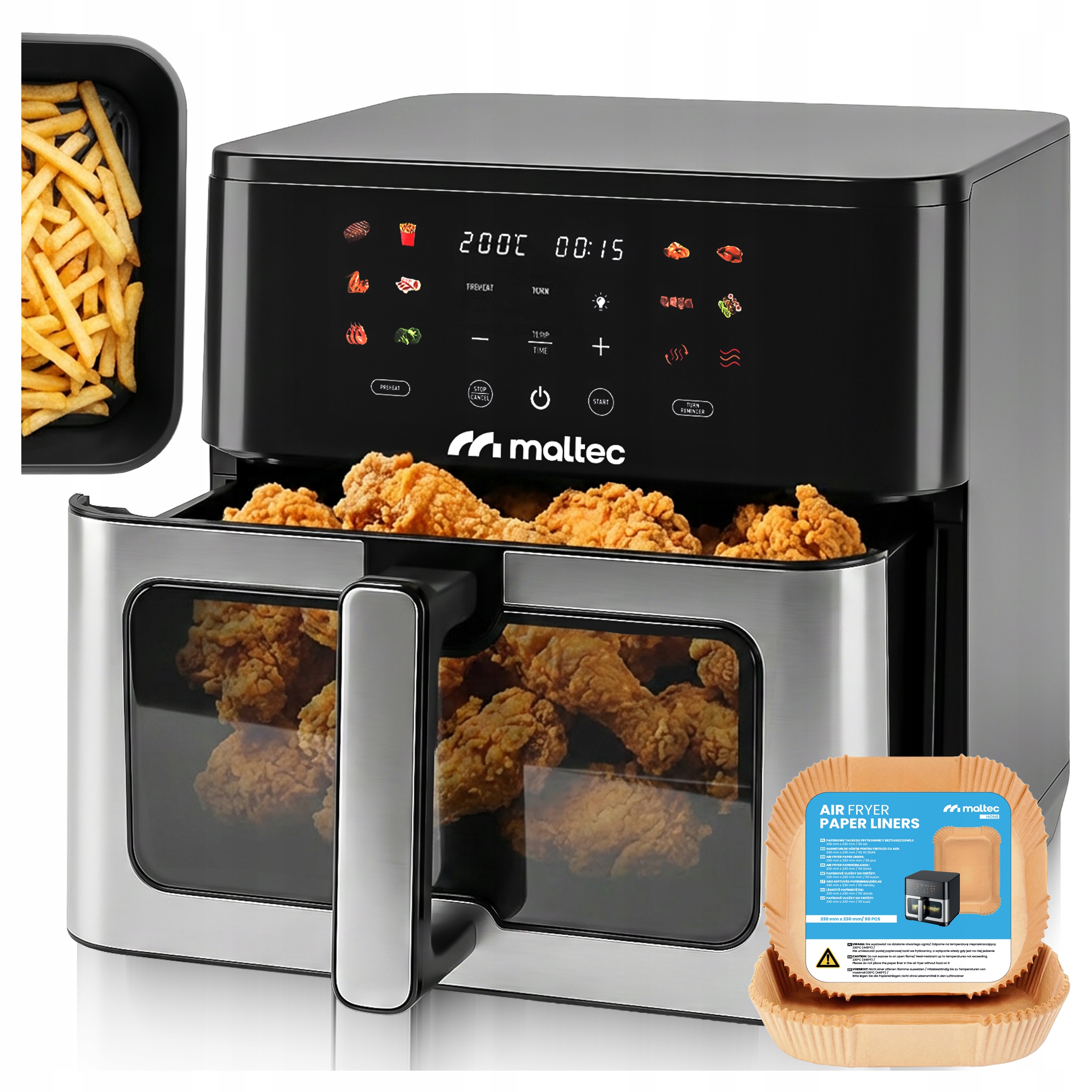 Beztuková Fritéza 10 L 2000 W Air Fryer Veľké Okienko Fritéza Podnos