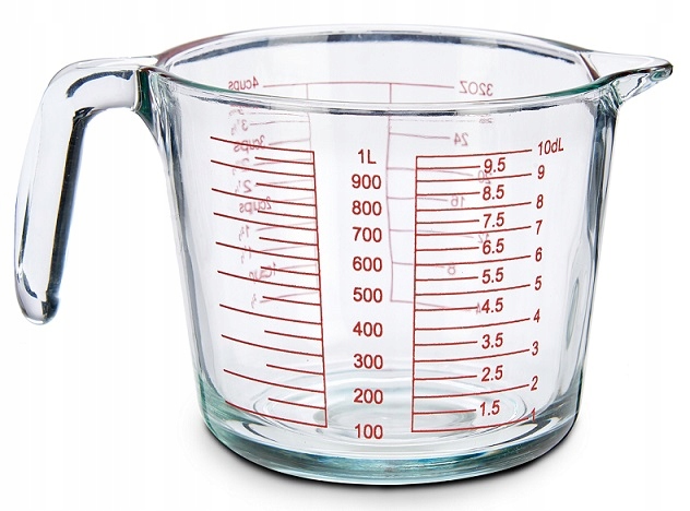 SZKLANA MIARKA KUCHENNA Z PODZIAŁKĄ DZBANEK POJEMNIK KUBEK Z MIARKĄ 1L AR