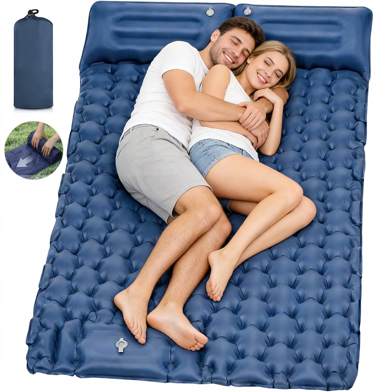 Nafukovací Matrace Karimatka Turistická Dvoulůžková S Polštářem 200 X 130 CM