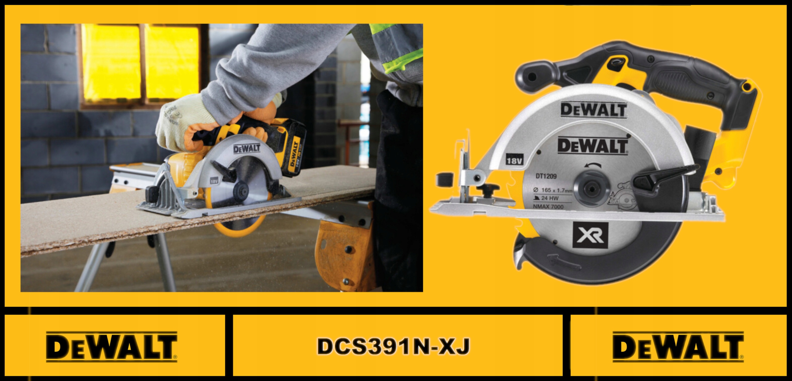 DeWALT Pilarka tarczowa 165mm 18V XR bdoy DCS391N Seria DCS