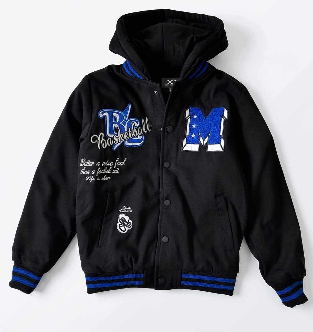Kurtka bejsbolówka z kapturem Varsity jacket ocieplana, przejściowa 152