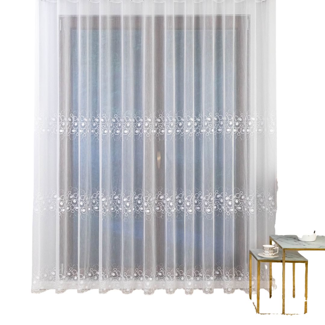 Vyšívaná bílá Záclona – elegantní záclona s řasící páskou 200X250