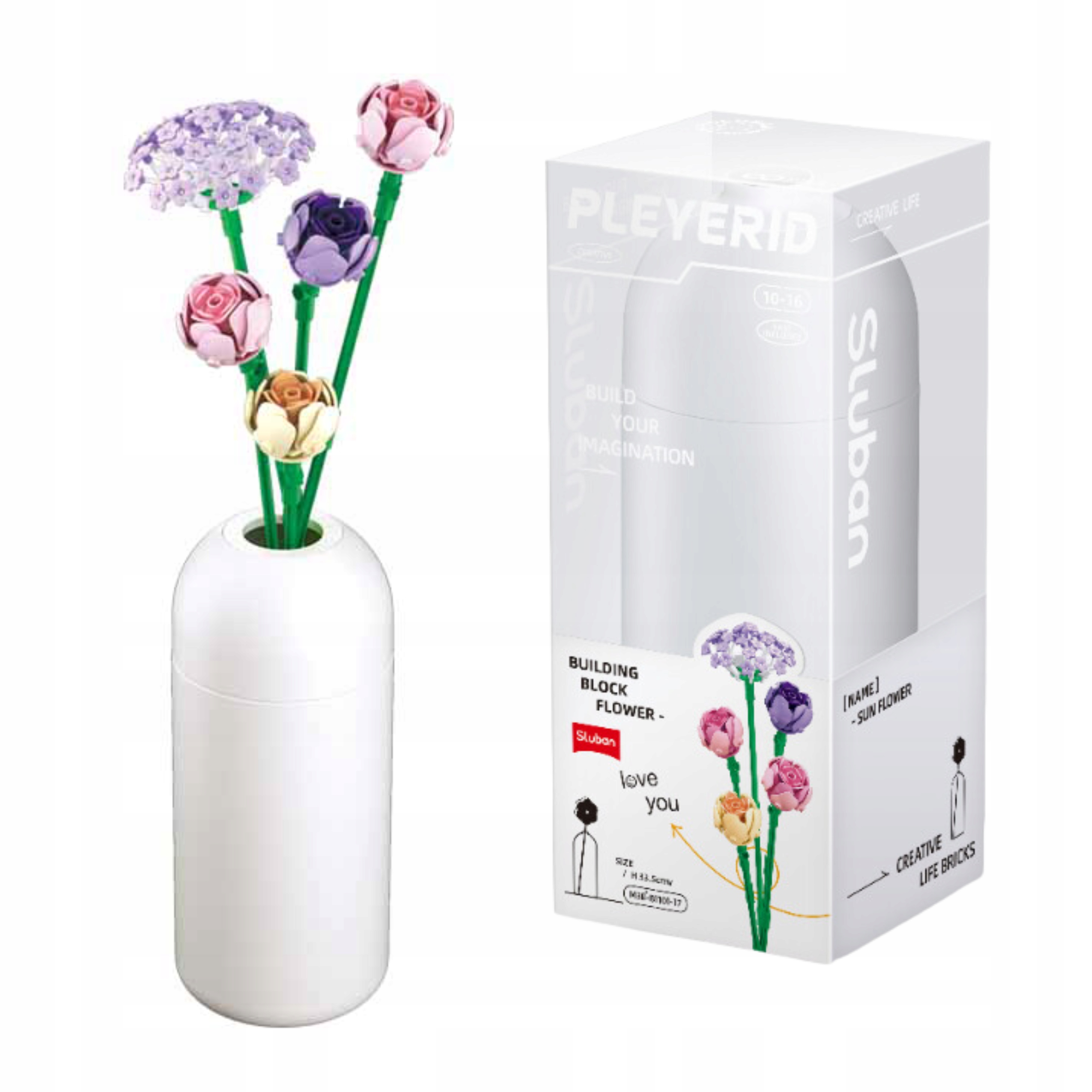 KWIATY NA DZIEŃ MATKI W WAZONIE KLOCKI SLUBAN PIWONIE 198 El. Materiał plastik