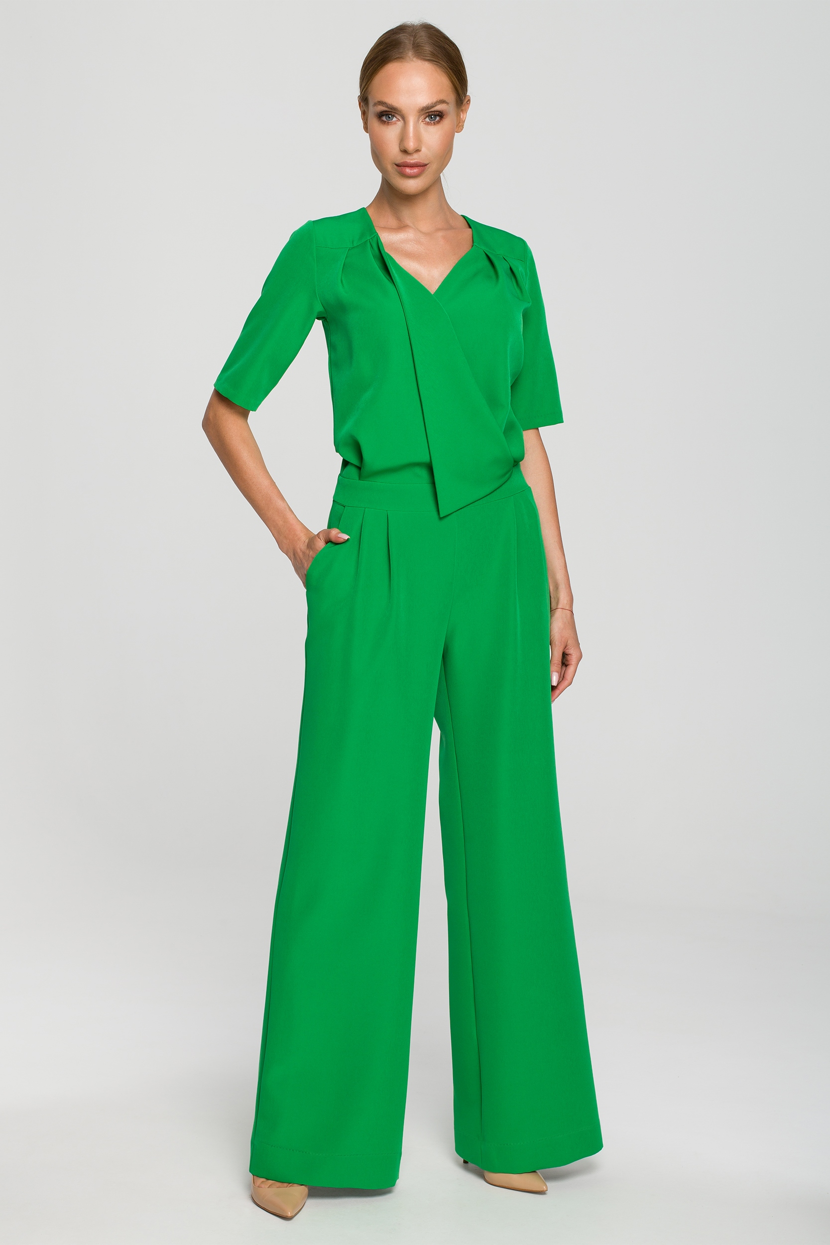 ELEGANCKI DAMSKI KOMBINEZON KOBIECY LUŹNE DŁUGIE NOGAWKI ZIELONY 38 M Marka MOE