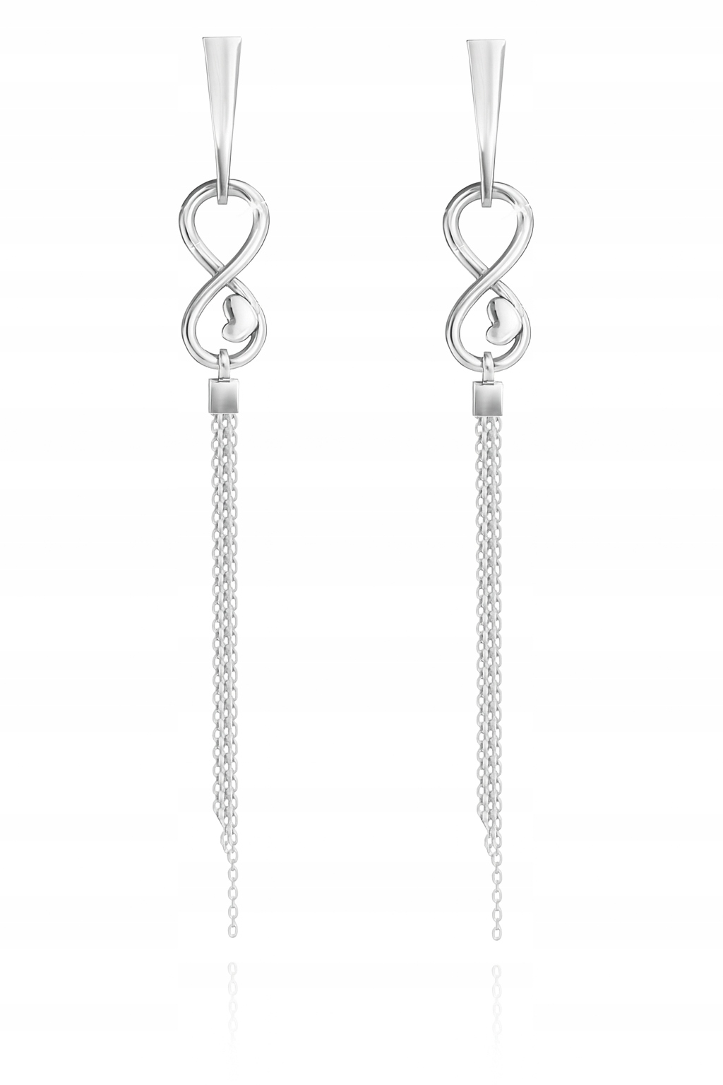 Stříbrné náušnice nekonečno se srdcem a řetízkovým chvojím Stříbro 925