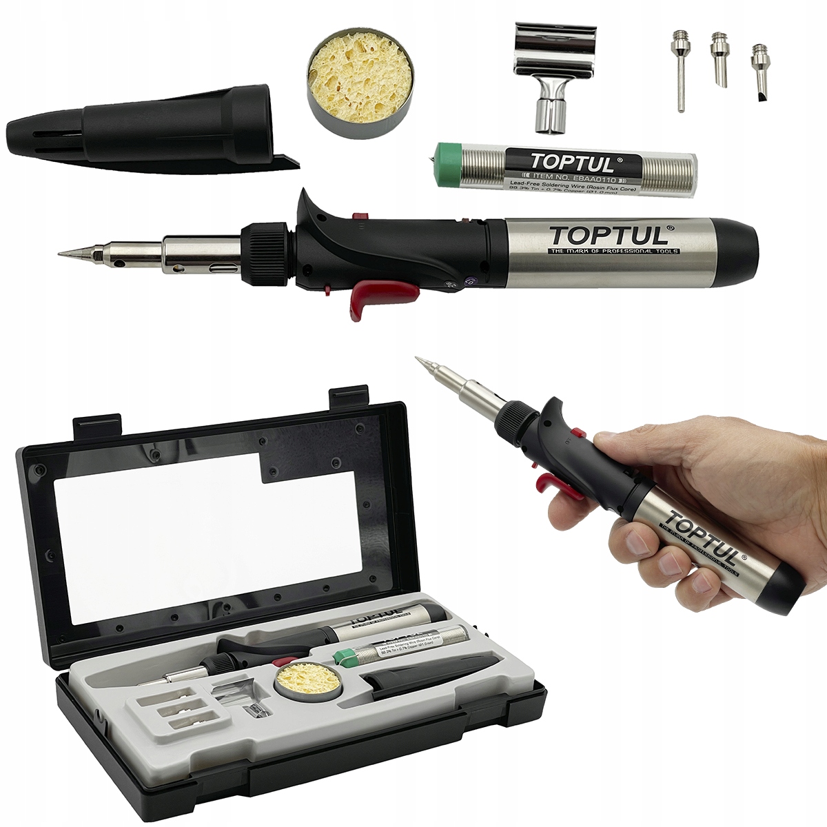 Plynová Páječka Hořák Horkovzdušná Pistole 150W Sadou 8 Nástavců Toptul