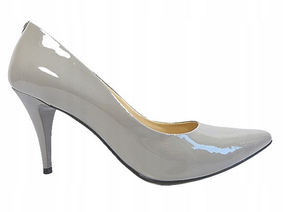 Šedé lakované dámské lodičky s podpatky z nízké kůže Sala 41 CL