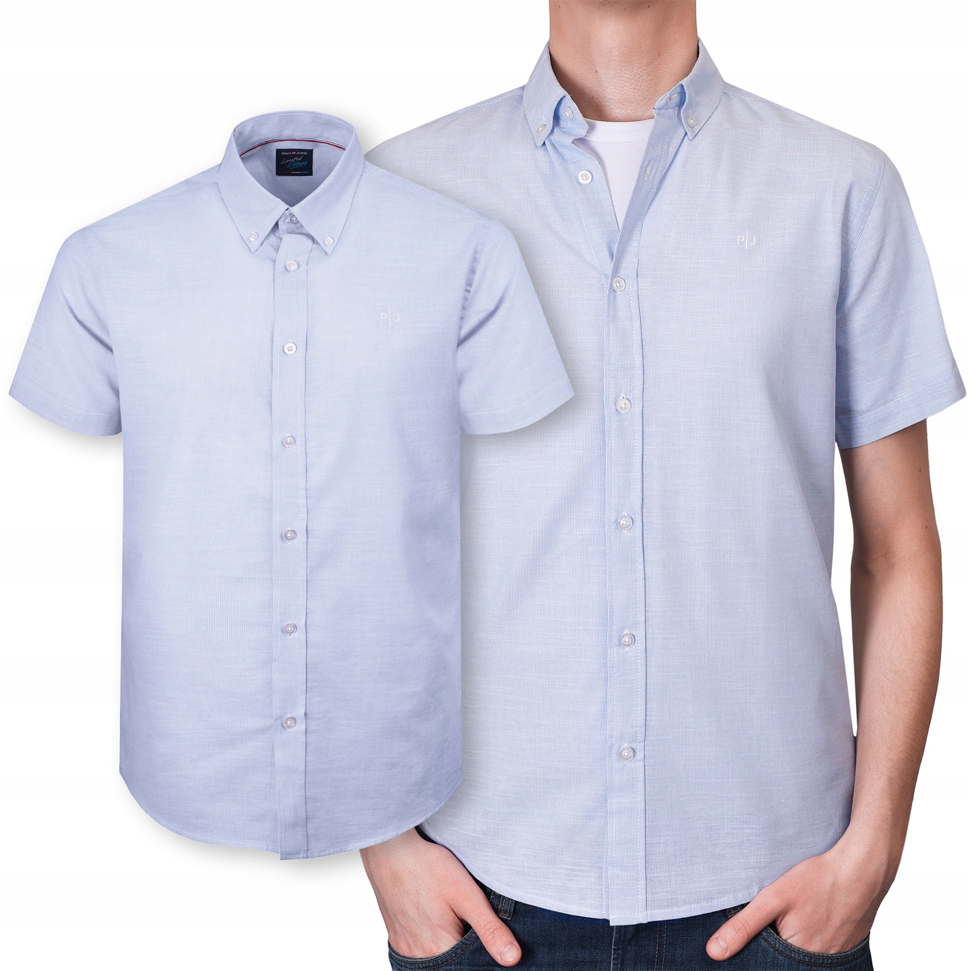 Pánská košile s proužky a krátkým rukávem Slim Fit, bavlněná, velikost XL Pako Jeans