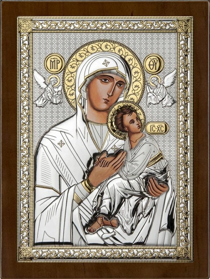 Obraz Panna Maria s neustálou pomocí 10 x 12 cm zlato stříbrný Gravír Bonus