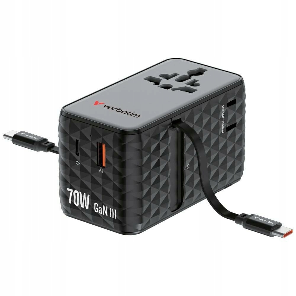 Verbatim Cestovní adaptér Eu/uk/us GaN 1xUSB-C/1xUSB-A/2xUSB-C Pd 70W
