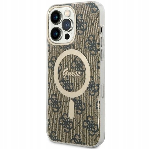 Etui Guess 4G MagSafe na iPhone 14 Pro Max brązowe Guess