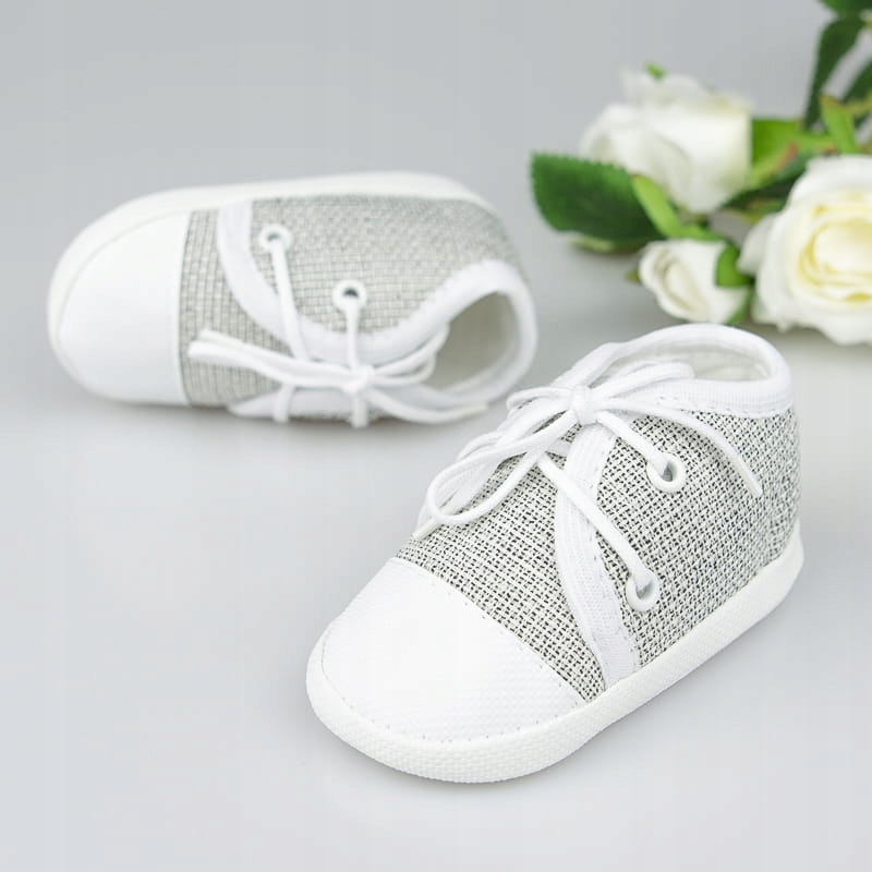 Buciki do chrztu dla chłopca - szare trampeczk 10 Rozmiar 10 cm