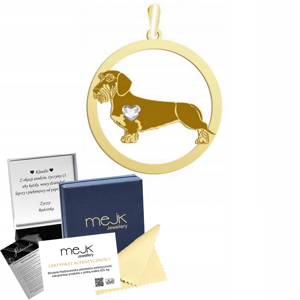 Zlatý přívěsek s jezevčíkem Hrubosrstý 925 Dárek Žena Šperky Gravírování
