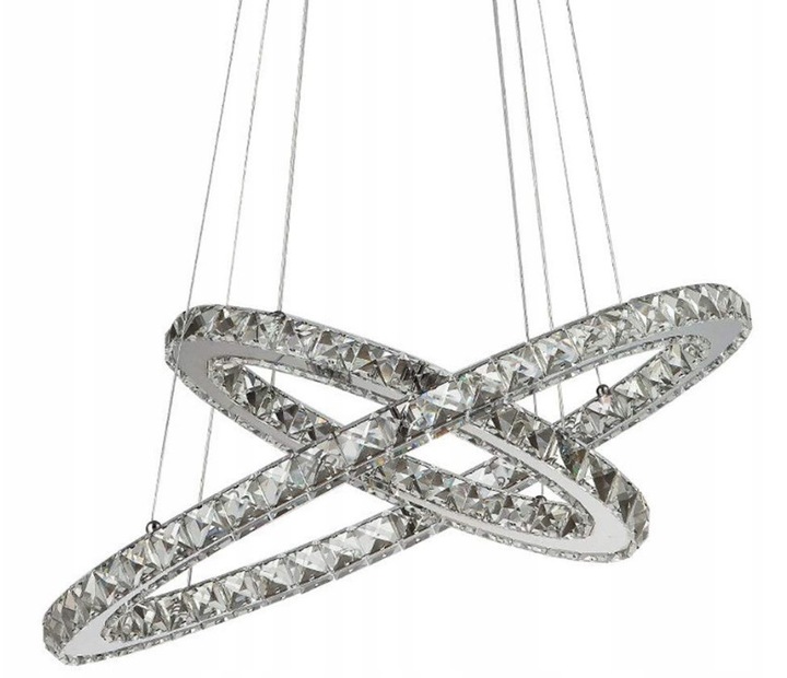 LAMPA WISZĄCA KRYSZTAŁOWA RING OKRĄGŁA GLAMOUR CHROM SREBRNA + PILOT APP418