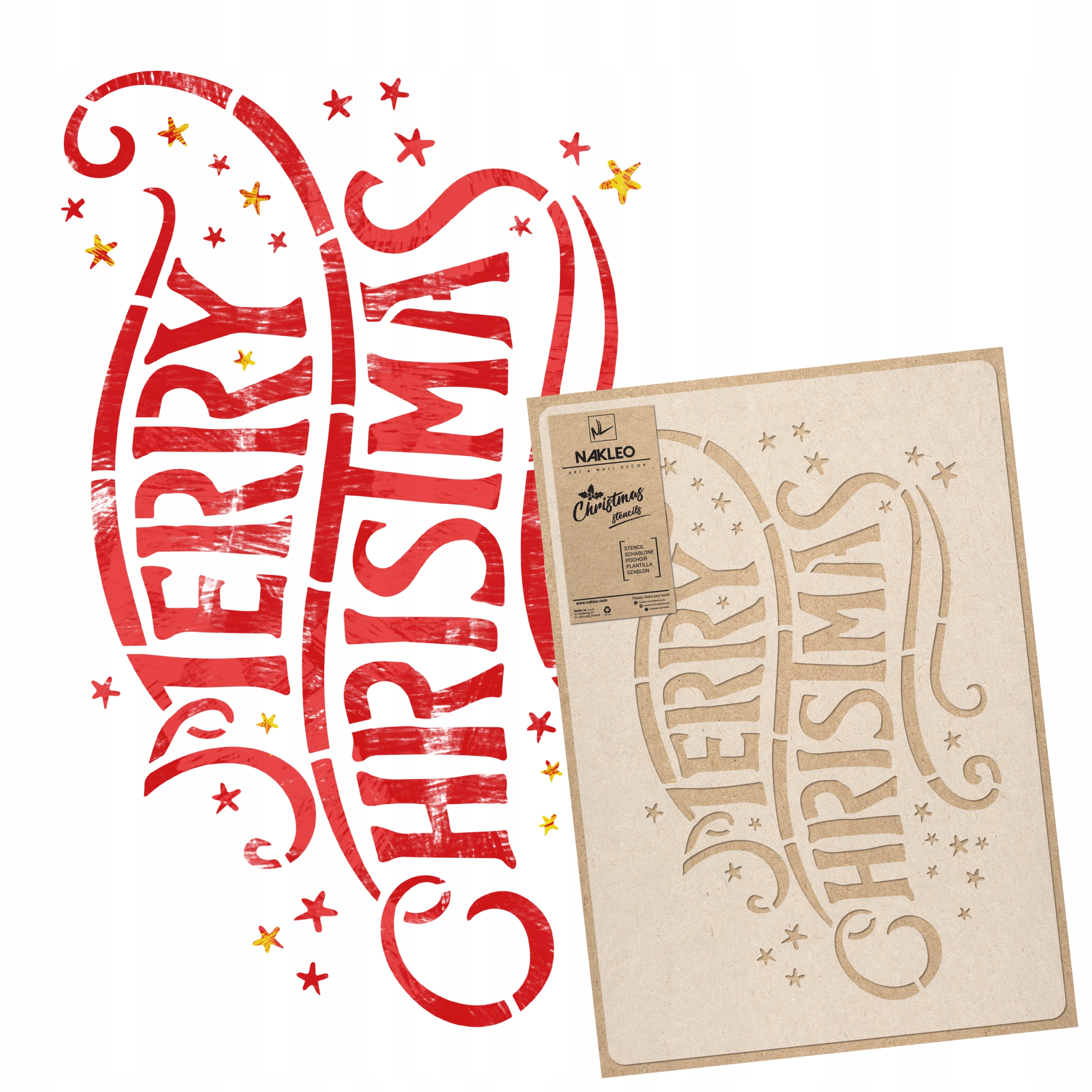 Šablona na umělý Sníh Opakovaně Použitelný L 59x95 cm Nápis Veselé Vánoce