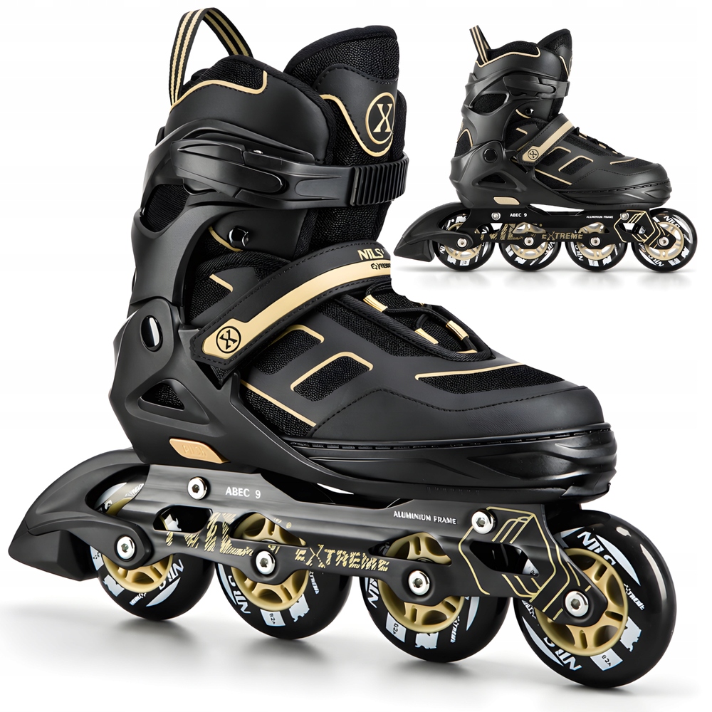 Rolki Z Regulacją Łyżworolki Rekreacyjne Czarno-Beżowe Młodzieżowe 35-38