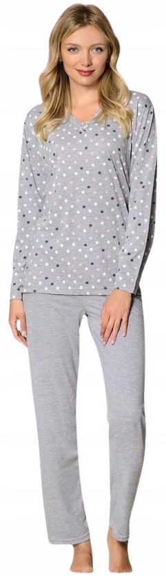 Klasické Šedé Pyžamo S Puntíky, Dlouhý Rukáv, Jednotné Šedé Kalhoty XL