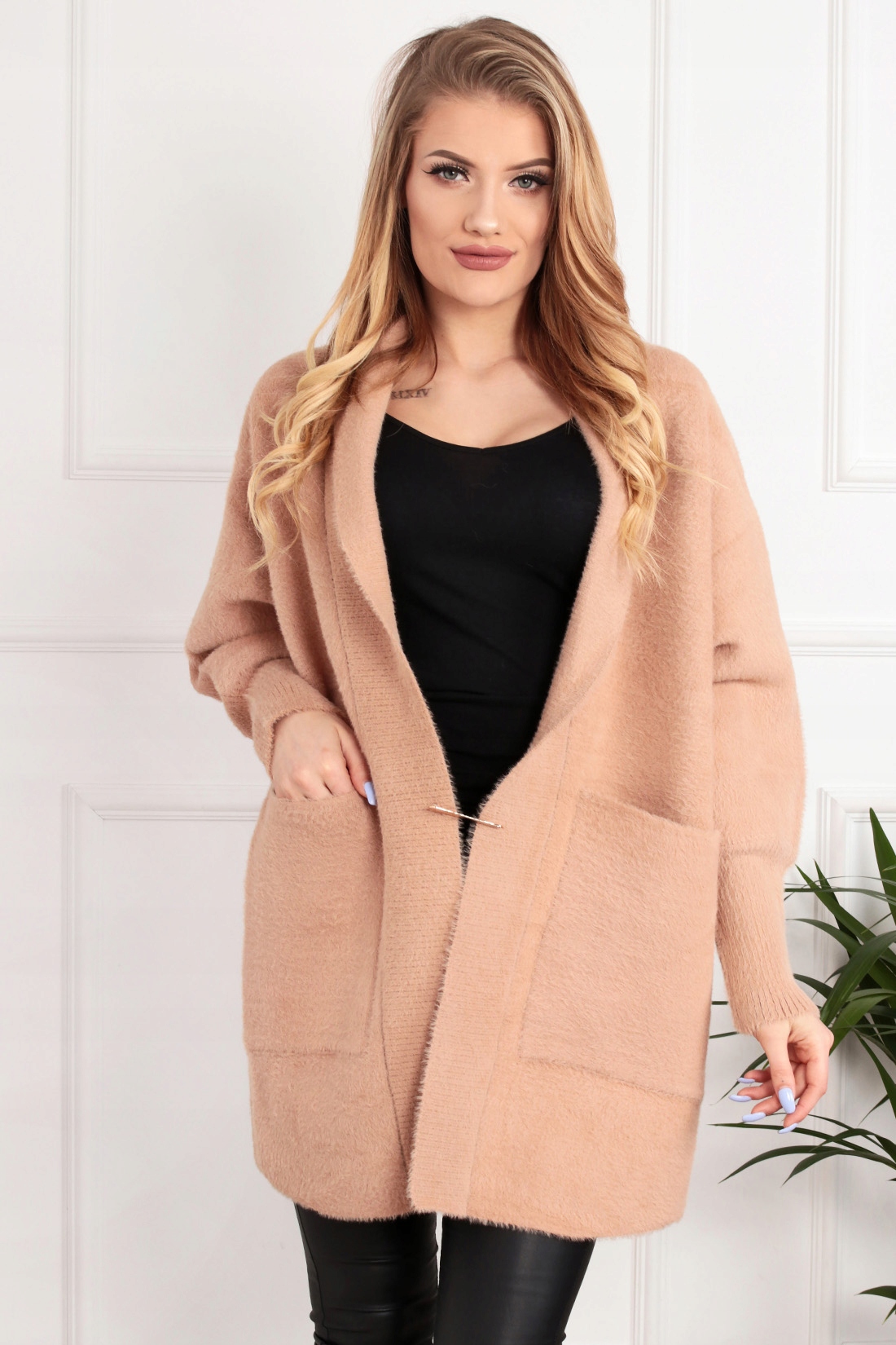 ALPAKA DAMSKA PŁASZCZ KURTKA SWETER CIEPŁA DŁUGA KOŁNIERZ WYGODNA 2044 Materiał dominujący inny