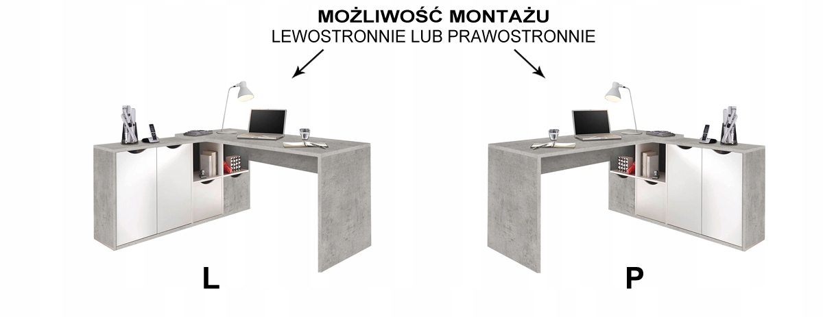 BIURKO NAROŻNE SLASH DUŻE Z POJEMNIKAMI BETON Kolekcja SLASH