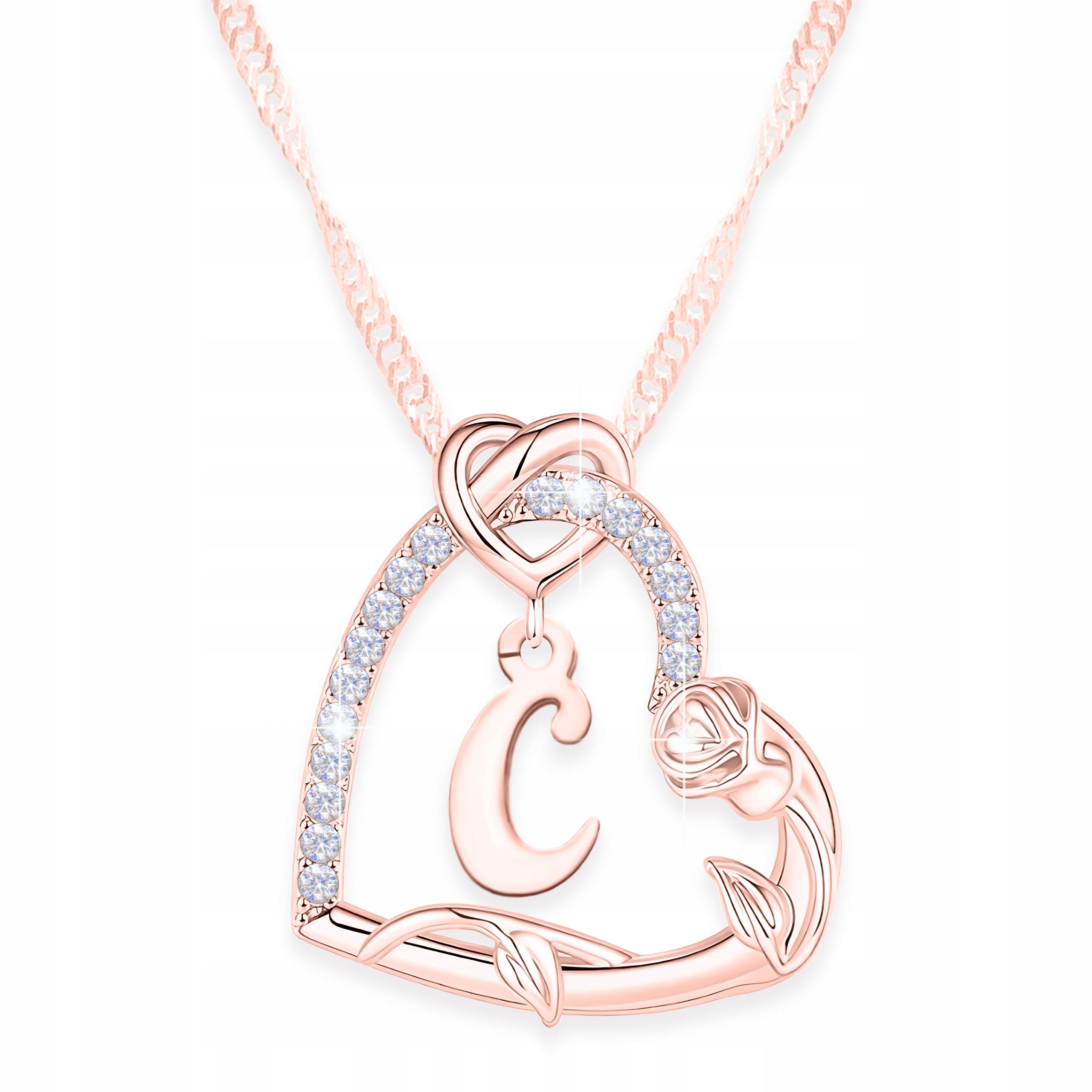 Náhrdelník Pozlacený Růže s písmenkem Zirkony Srdce s písmenem C Stříbro 925