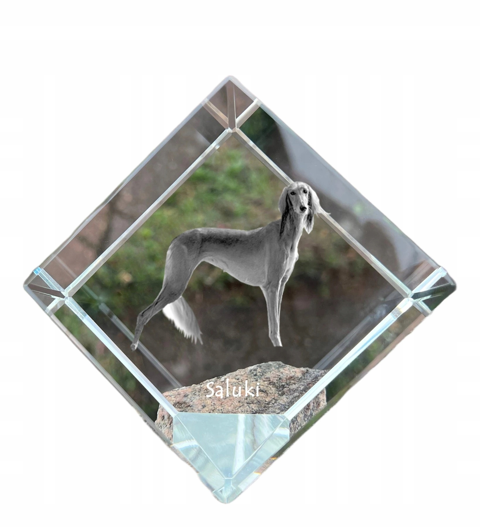 Perzský chrt, Saluki krištáľová kocka s fotografiou psa, ozdoba na stôl