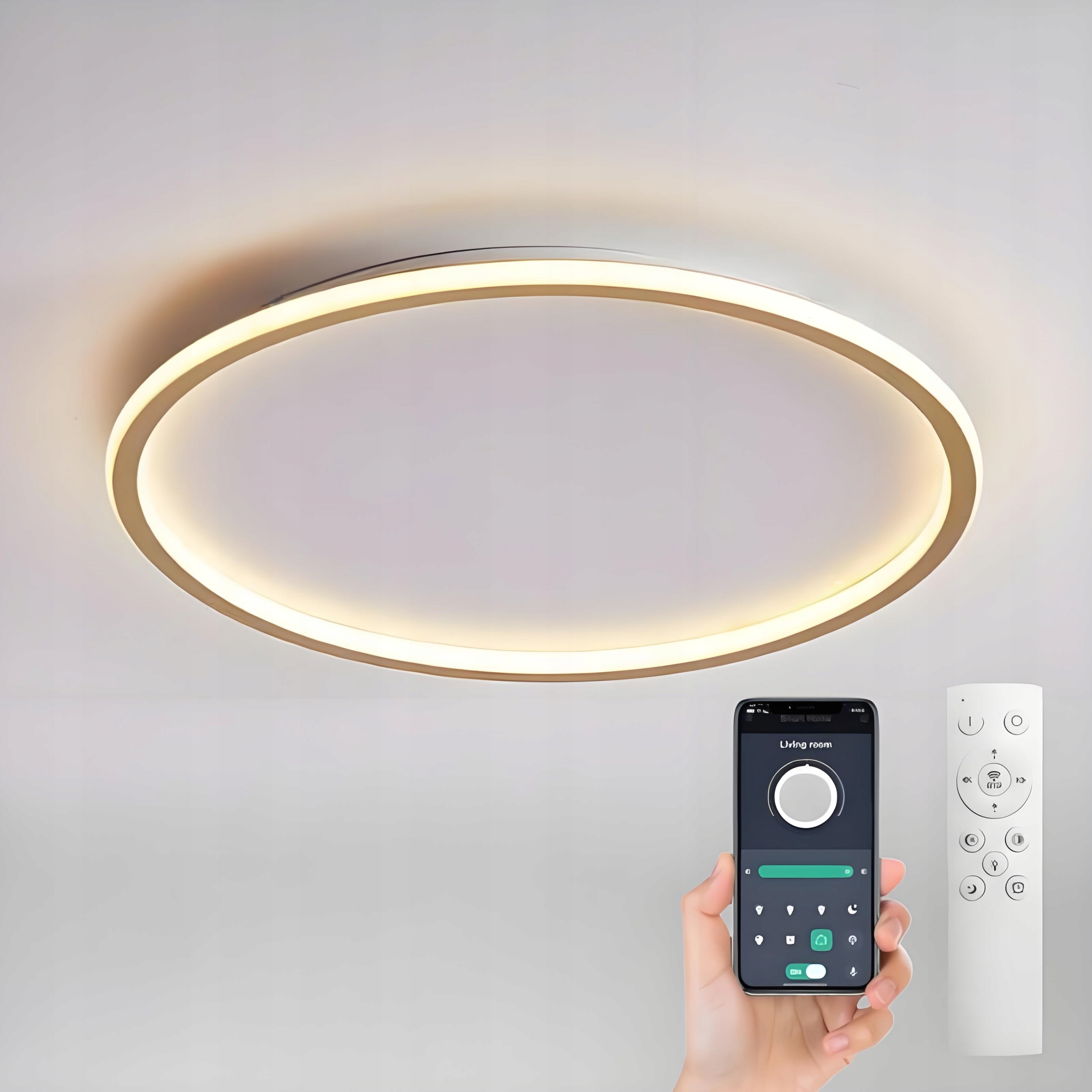 Lampa Sufitowa Nowoczesna Led 61W Ściemniana 50CM Złoty Okrągły Pilot App