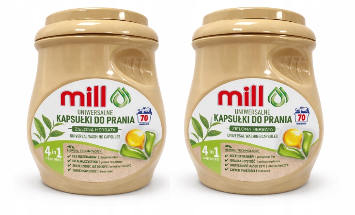 MILL uniwersalne kapsułki do prania 2w1 zielona herbata 2x70 szt