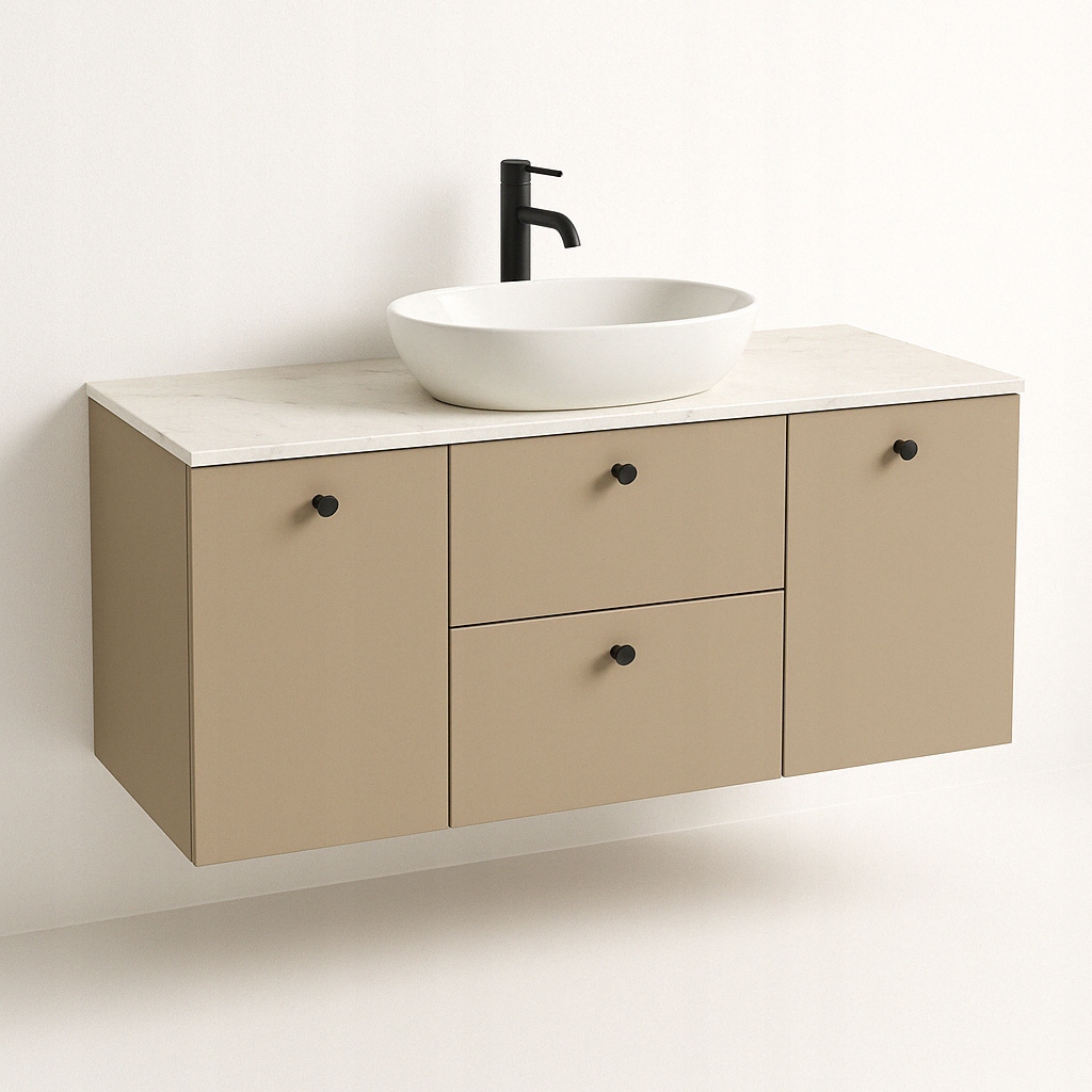 Skříňka pod umyvadlo 140 cm s košem na prádlo Cappuccino/Mramor Bianco Beti