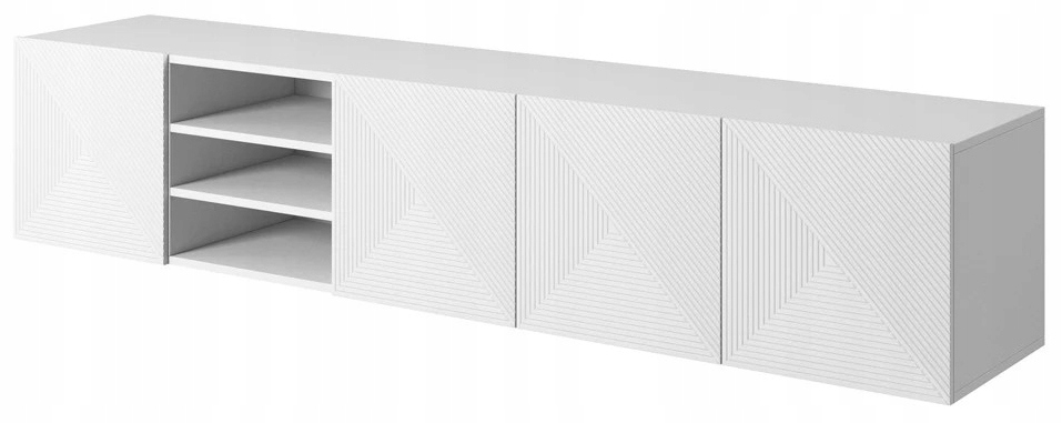 WISZĄCA SZAFKA RTV BIAŁA MAT do salonu 200 cm Stolik pod TV RYFLOWANA ASHA Marka Bogart