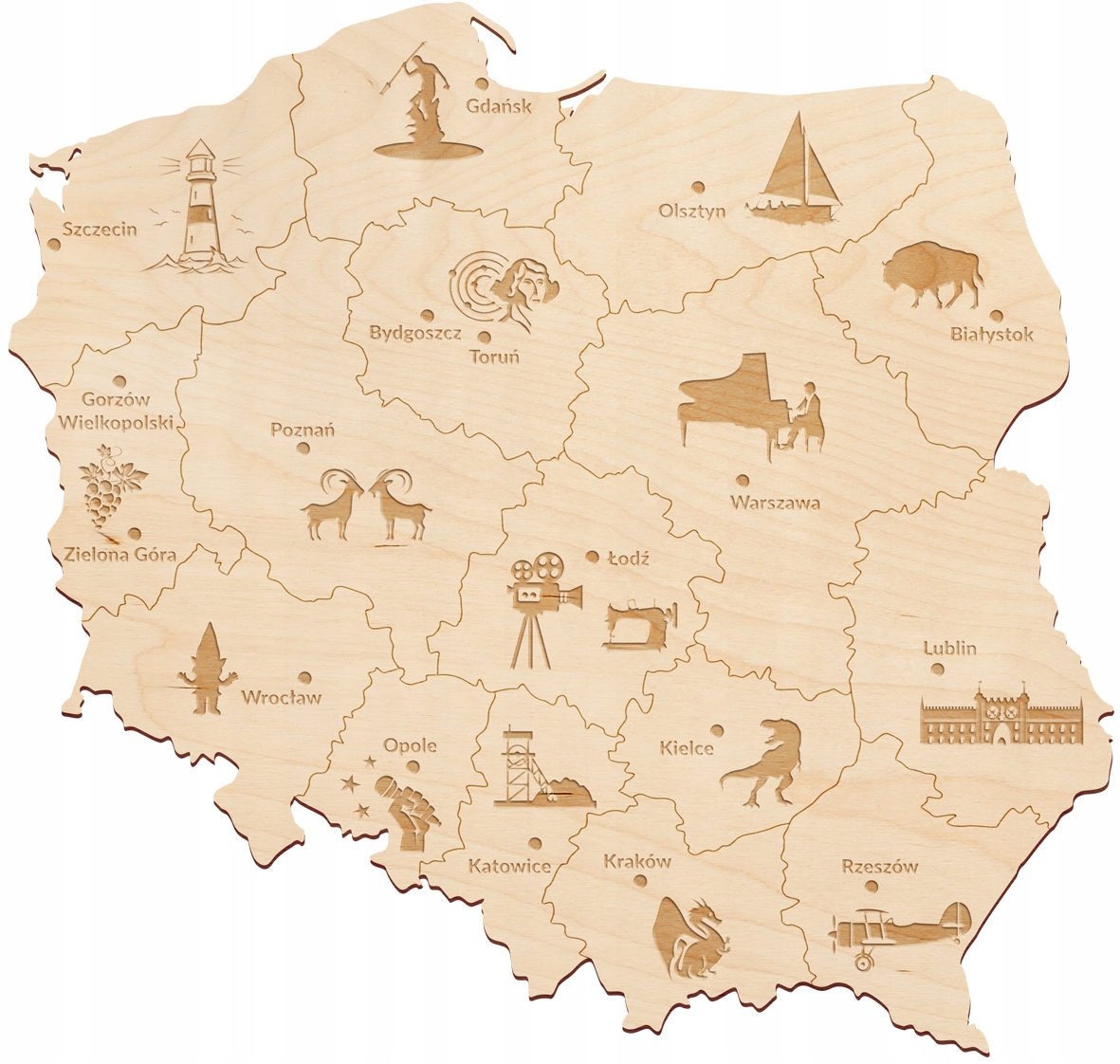 

drewniana mapa Polski Puzzle decor 41x39 cm grawer