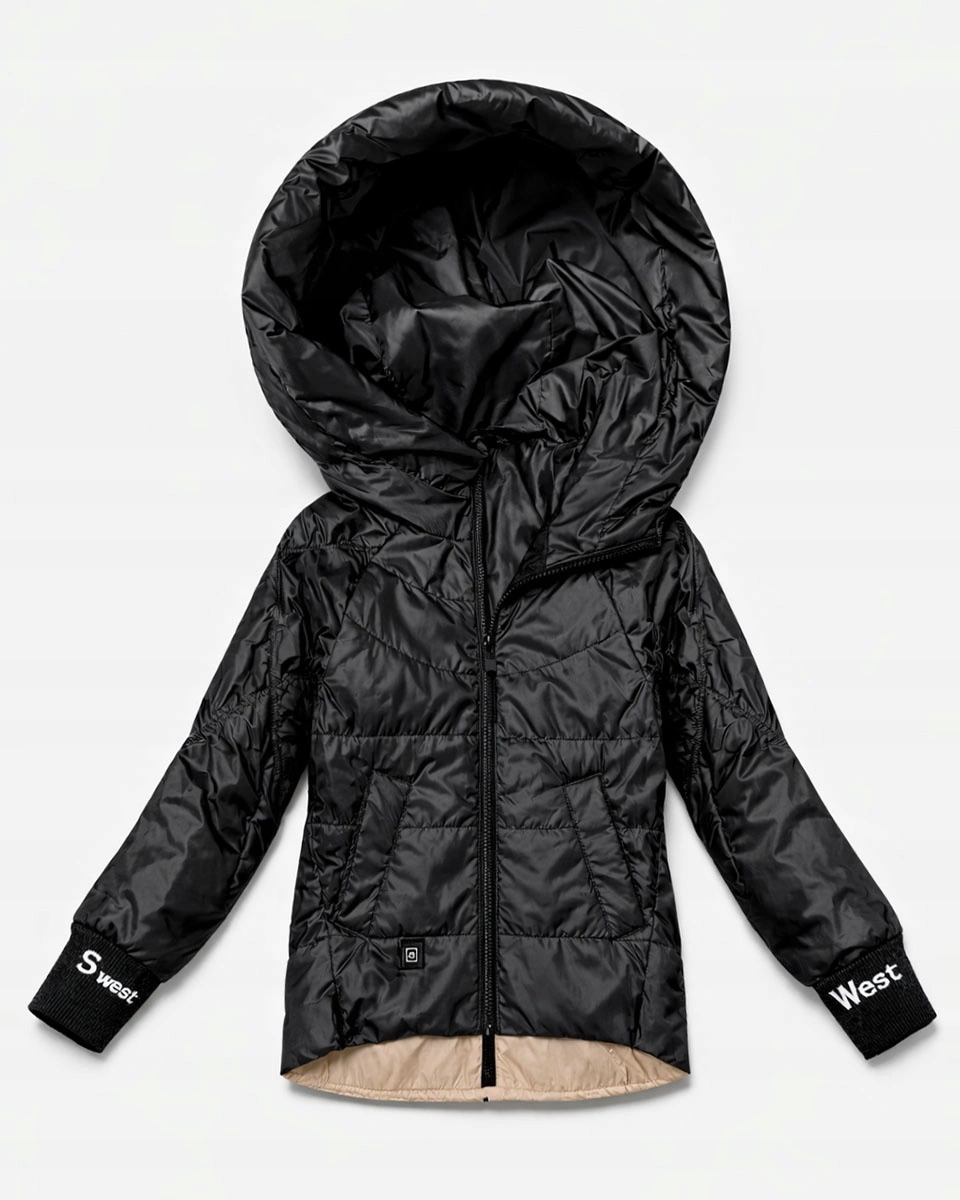 Krátká Bunda Kapuce B8591 Černá XL (42)