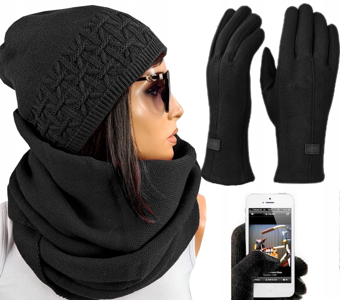 

Ciepły Komplet damski Czapka Komin Rękawiczki