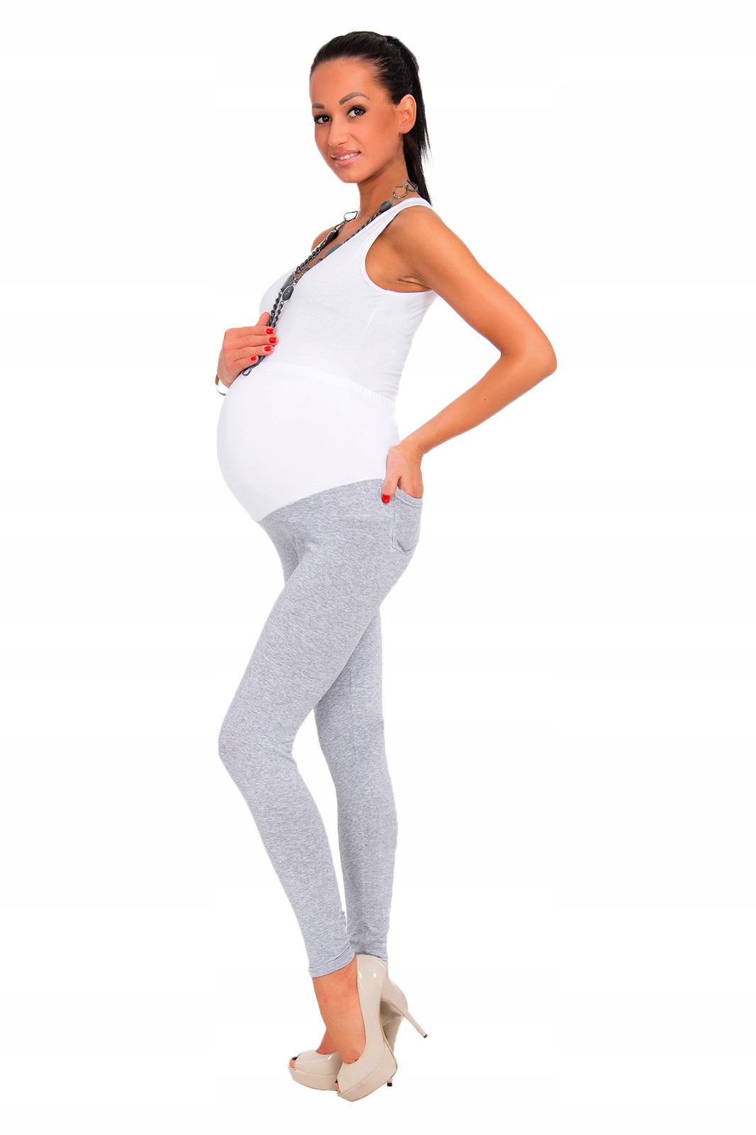 LEGGINSY CIĄŻOWE BAWEŁNA PANEL KIESZENIE LCK 3XL