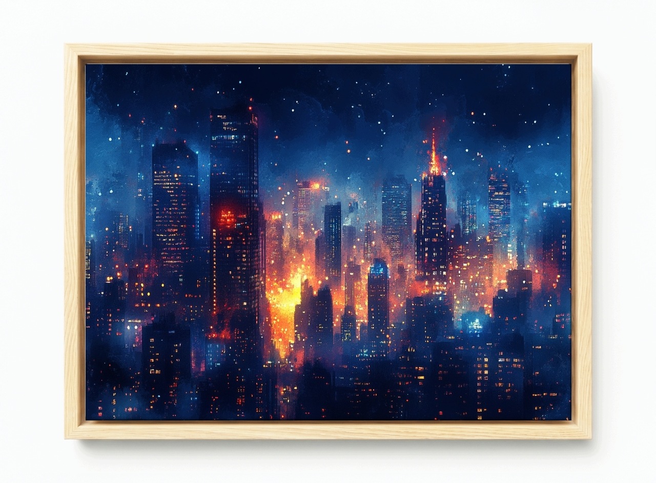 Obraz Rám Americký Box Město Panorama Mrakodrapy Noc Světla Pohled 120x80