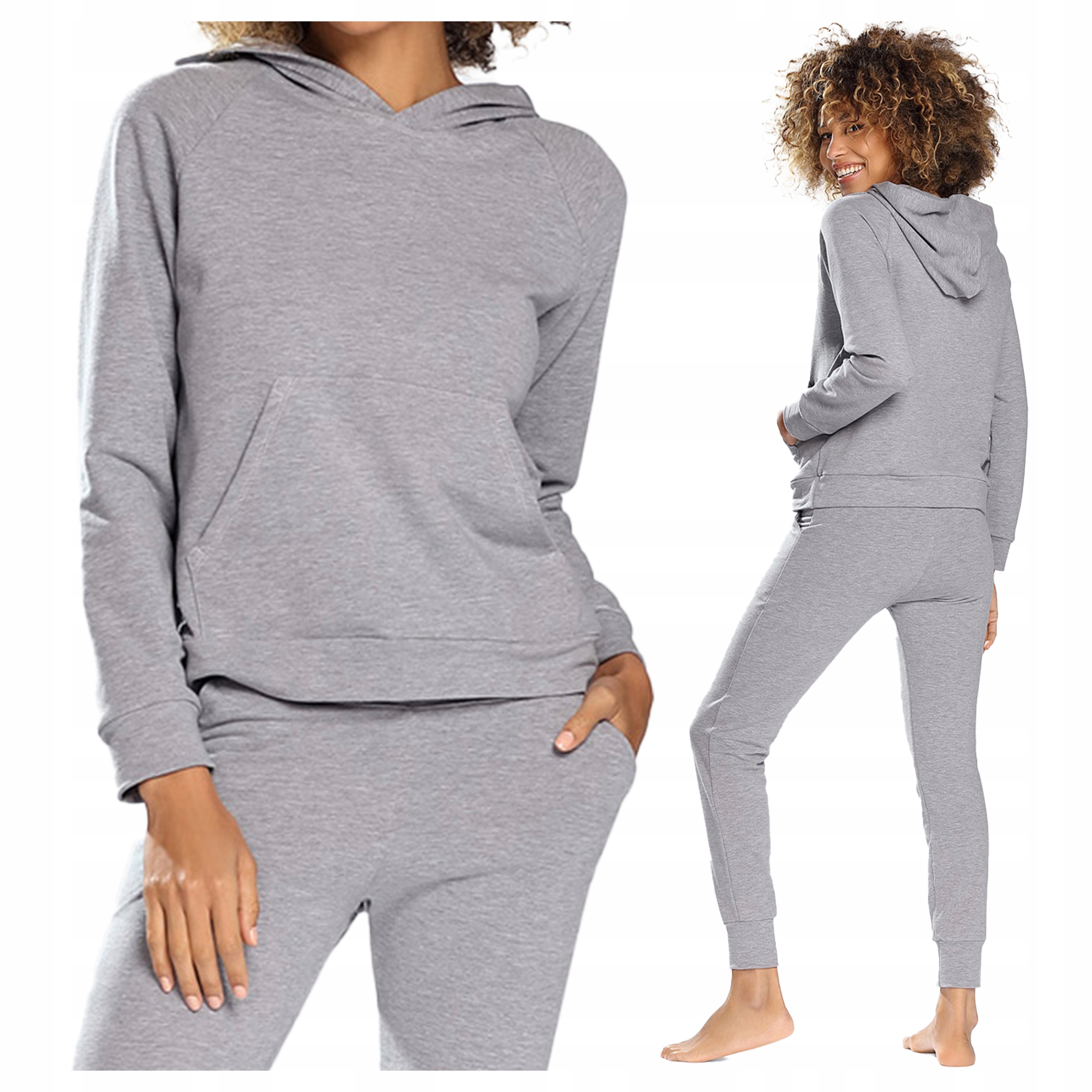 Bavlněný Teplákovka Dámský mikina s kapucí a kalhotami Seattle Šedá XXL