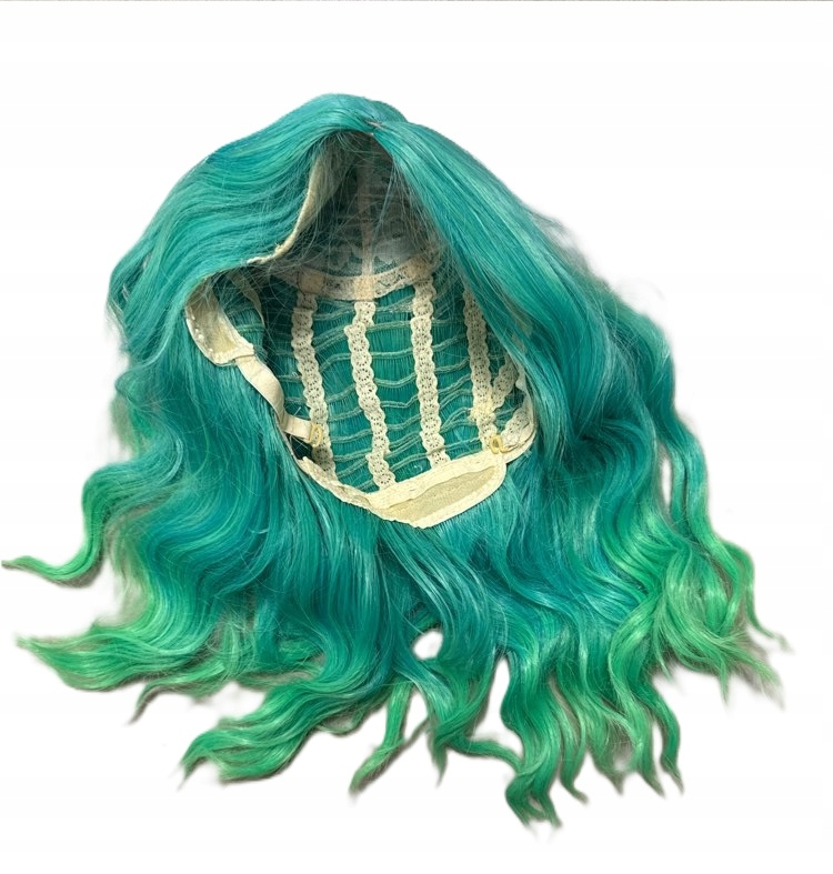 Paruka Ombre Tyrkysovo-zelená Délka 35 CM S Čepicí V Sadě